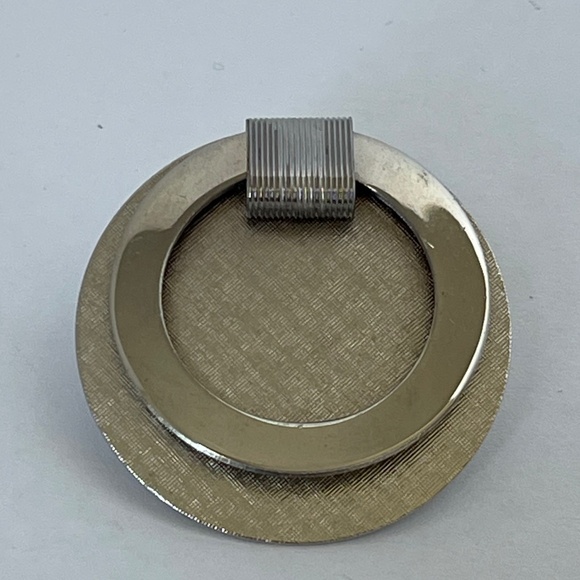 Vintage Brooch Scarf Clip Combination Silver Tone Brushed Disc Polished Ring - Picture 1 of 8